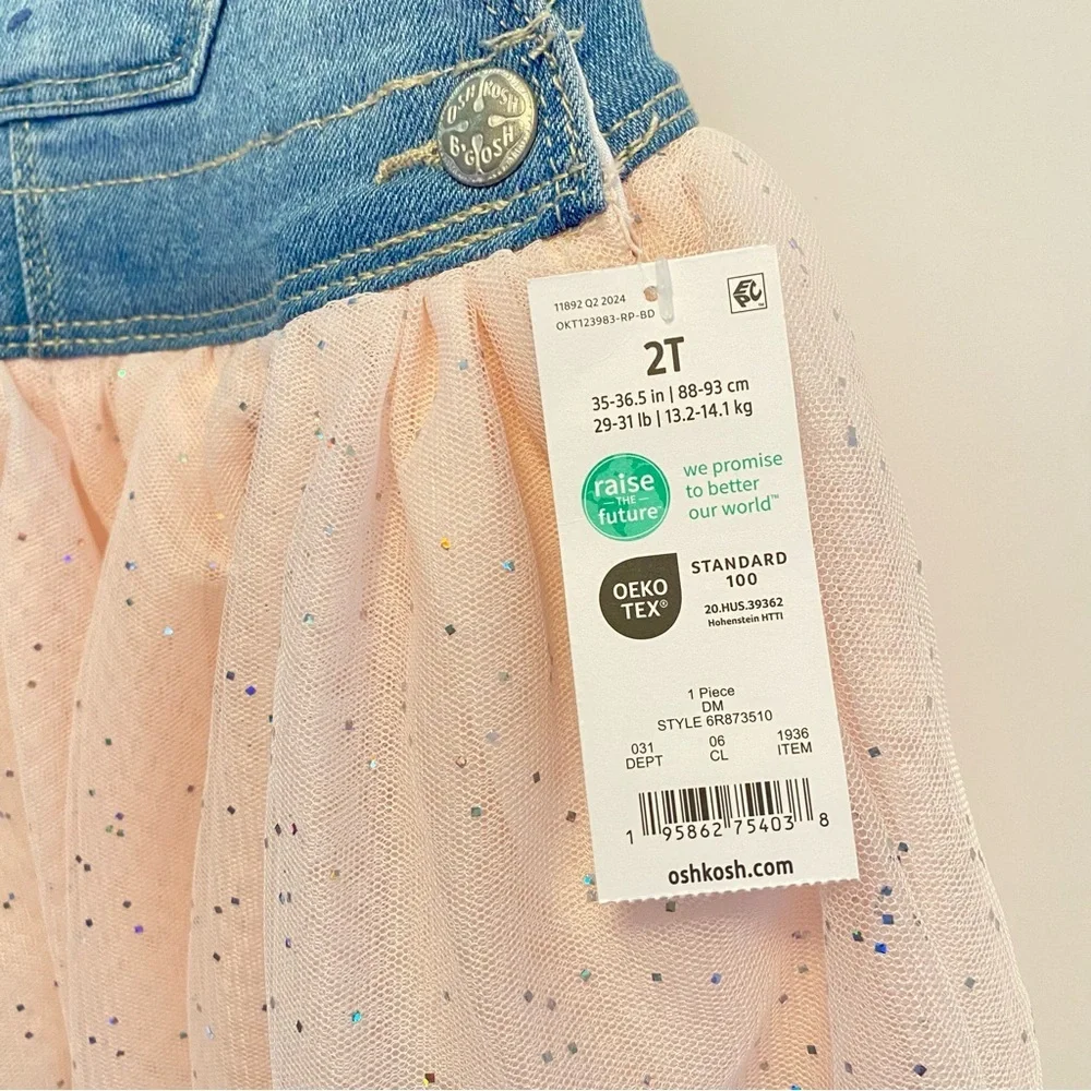 OshKosh B'gosh Toddler Girls Pink Tulle Unicorn Skirtall Jumper Dress 2T NWT